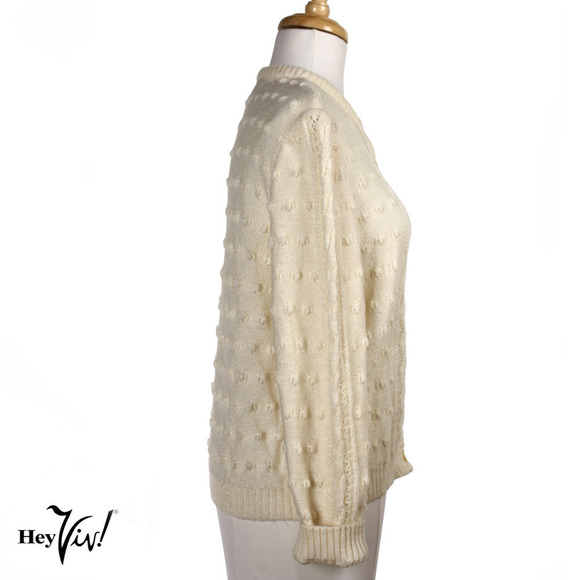 Vintage Castleberry Ivory Crew Neck Cardigan Button Up Sweater Size 16 - Hey Viv - Picture 3 of 8